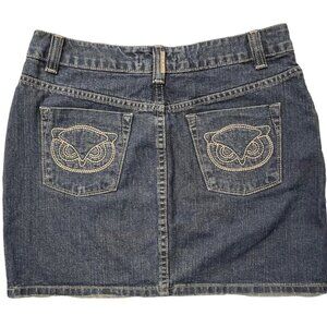 PAUL & JOE Dark Denim Mini Skirt Juniors Size 7 Embroidered‎ Owls y2K-Style Wash